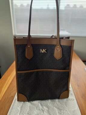 Michael Kors Brown Signature Canvas Tote with Tan Brown Leather Trim